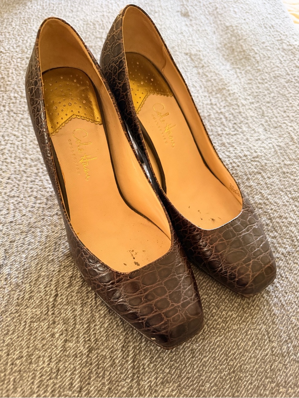 Cole Haan Brown Croc-Embossed Leather Pumps